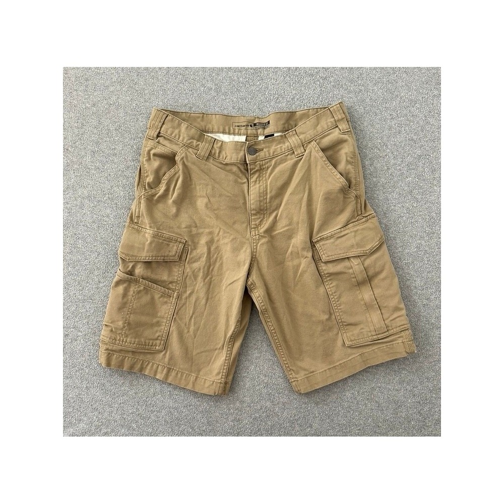 Carhartt Cargo Work Short Mens 33 Tan 10 inch Rugged Flex Relaxed Fit Canvas
